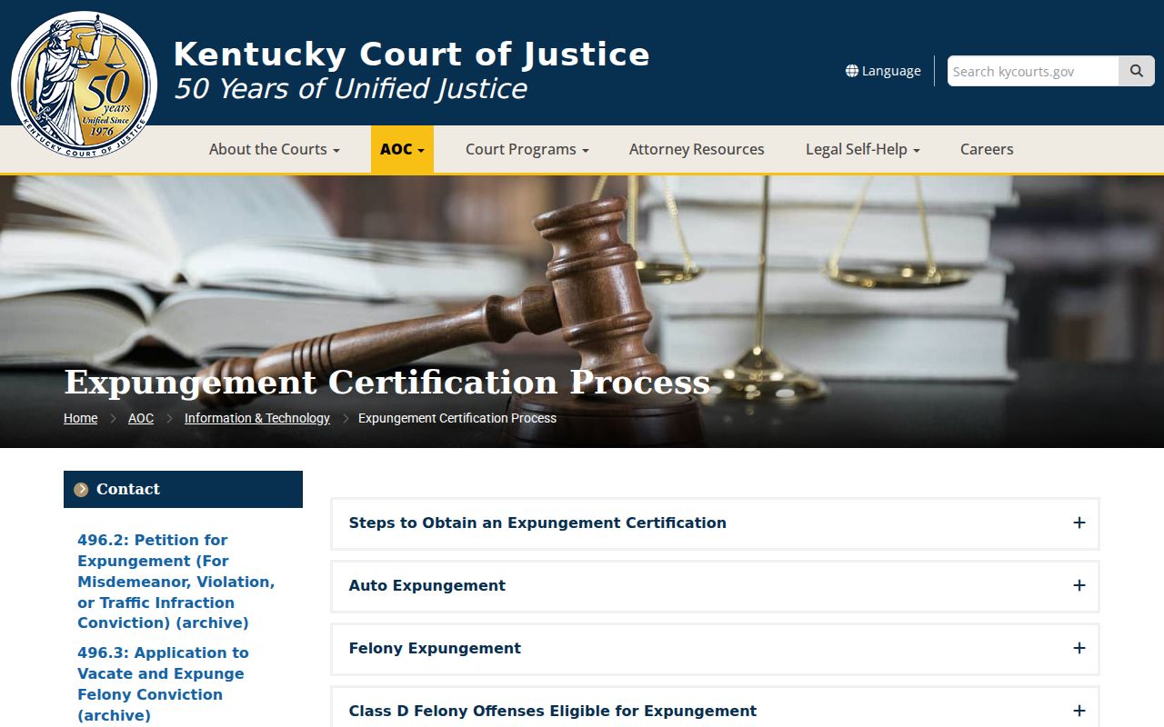 Kentucky expungement access rules for Wolfe County court cases