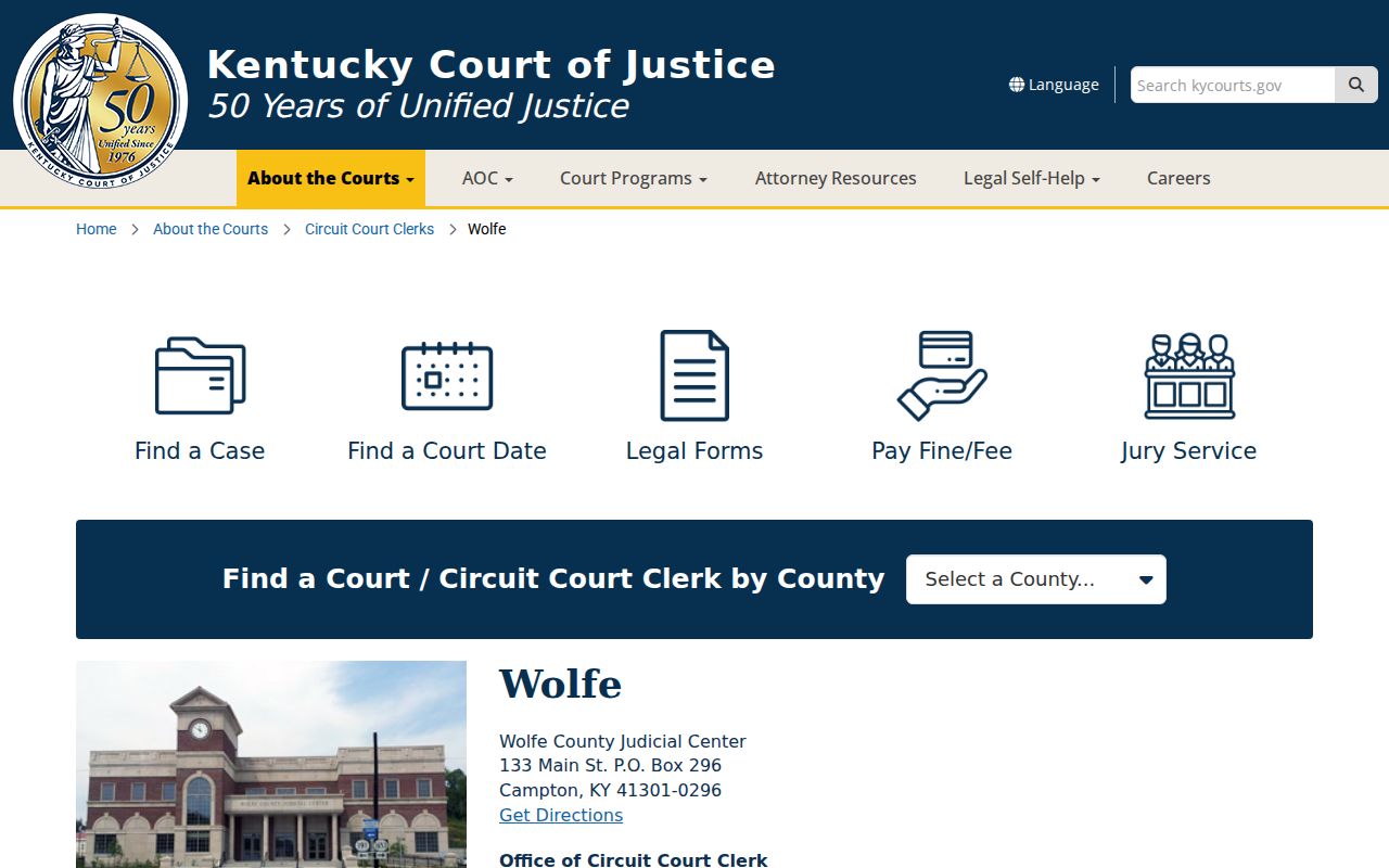 Wolfe County court case records and Judicial Center details