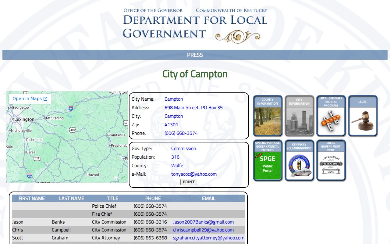 Campton criminal record check source from the official city profile